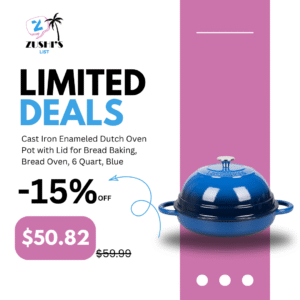 Cast Iron Enameled Dutch Oven Pot with Lid for Bread Baking, Bread Oven, 6 Quart, Blue