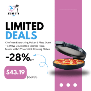 Chefman Everything Maker & Pizza Oven – 1440W Countertop Electric Pizza Maker with 12” Nonstick Cooking Plates, Plus Makes Quesadillas, Omelettes and More, with Indicator Lights and Vertical Storage