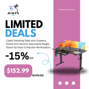 Claiks Standing Desk with Drawers, 55x24 Inch Electric Adjustable Height Stand Up Desk Computer Workstation, Black