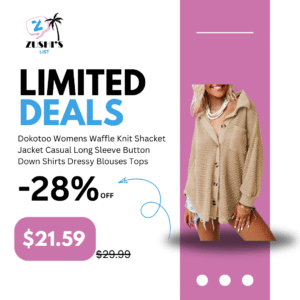 Dokotoo Womens Waffle Knit Shacket Jacket Casual Long Sleeve Button Down Shirts Dressy Blouses Tops