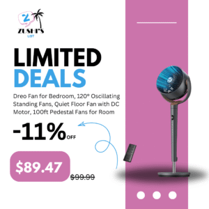 Dreo Fan for Bedroom, 120° Oscillating Standing Fans, Quiet Floor Fan with DC Motor, 100ft Pedestal Fans for Room, 9 Speeds, 4 modes, 20dB, 120° Manual Vertical, 37-42" Adjustable Height, 9H Timer