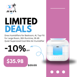 Dreo Humidifiers for Bedroom, 4L Top Fill for Large Room, 36H Runtime, 28 dB Quiet Supersized Cool Mist Air Humidifier for Baby Nursery, Plants, Indoor, Night Light, Easy to Clean & Fill