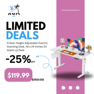 ErGear Height Adjustable Electric Standing Desk, 48 x 24 Inches Sit Stand up Desk, Memory Computer Home Office Desk with Two-Piece Desktop (White)