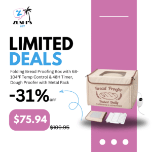 Folding Bread Proofing Box with 68-104℉ Temp Control & 48H Timer, Dough Proofer with Metal Rack, Proofing Box for Sourdough, Bread Baking, Pizza, Yogurt, Kombucha, Space-Saving & 5-Layer Fabric