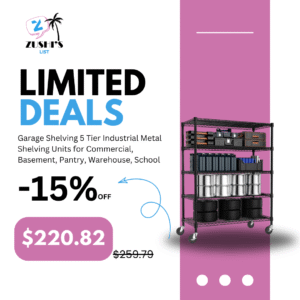 Garage Shelving 5 Tier Industrial Metal Shelving Units for Commercial, Basement, Pantry, Warehouse, School, Black Heavy Duty Easy Assembly 23.6" D x 53.2" W x 73.6" H