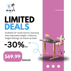 HUANUO 32" Small Electric Standing Desk Adjustable Height, 4 Memory Height Settings, Sit Stand Up Desk for Home Office & Computer Workstation, Black and Gold Frame
