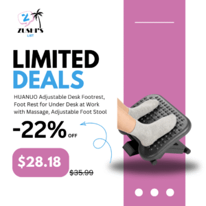 HUANUO Adjustable Desk Footrest, Foot Rest for Under Desk at Work with Massage, Adjustable Foot Stool with 3 Height Position & 30 Degree Tilt Angle Adjustment for Home, Office