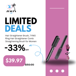 Hair Straightener Brush, TYMO Ring Hair Straightener Comb Straightening Brush for Women with 5 Temps 20s Fast Heating & Dual Voltage, Black