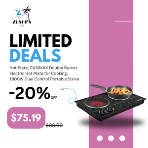 Hot Plate, CUSIMAX Double Burner Electric Hot Plate for Cooking, 1800W Dual Control Portable Stove Countertop Electric Burner Infrared Cooktop, Stainless Steel Black Marble