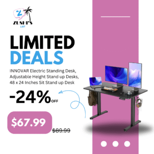 INNOVAR Electric Standing Desk, Adjustable Height Stand up Desks, 48 x 24 Inches Sit Stand up Desk for Home Office Computing, 3-Preset Memory Height Ergonomic Rising Desks, Black