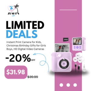 Instant Print Camera for Kids, Christmas Birthday Gifts for Girls Boys, HD Digital Video Cameras for Toddler, Portable Toy for 4 5 6 7 8 9 10 Year Old Girl with 32GB SD Card-Purple