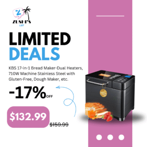 KBS 17-in-1 Bread Maker-Dual Heaters, 710W Machine Stainless Steel with Gluten-Free, Dough Maker,Jam,Yogurt PROG, Auto Nut Dispenser,Ceramic Pan& Touch Panel, 3 Loaf Sizes 3 Crust Colors,Recipes