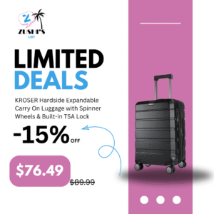 KROSER Hardside Expandable Carry On Luggage with Spinner Wheels & Built-in TSA Lock, Durable Suitcase Rolling Luggage with USB Port, Carry-On 20-Inch, Black