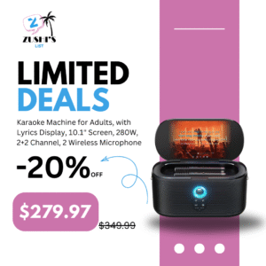 Karaoke Machine for Adults, with Lyrics Display, 10.1" Screen, 280W, 2+2 Channel, 2 Wireless Microphone, Autotune EQ, Self-Charging, Portable Home Karaoke System with KaraFun Prime, HDMI for TV