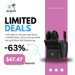 Knife Sets for Kitchen with Block, HUNTER.DUAL 19 Pcs Kitchen Knife Set with Block Self Sharpening, Dishwasher Safe, Anti-slip Handle, Black