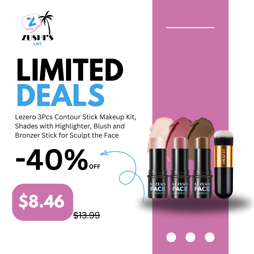 Lezero 3Pcs Contour Stick Makeup Kit, Shades with Highlighter, Blush and Bronzer Stick for Sculpt the Face and All Skin Type, Long Lasting, Smooth, Dewy & Matte Finish, LIGHT MEDIUM