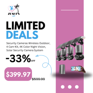 Security Cameras Wireless Outdoor, 4 Cam-Kit, 4K Color Night Vision, Solar Security Camera System with 360° PT, No Monthly Fee, 32GB Local Storage HomeBase, AI Recognition, DIY Installation