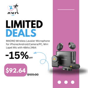 MAONO Wireless Lavalier Microphone for iPhone/Android/Camera/PC, Mini Lapel Mic with 48khz 24bit, Voice Filter, Noise Cancellation, 30h Battery, USB-C/Lightning Plug for Video Recording - Wave T5
