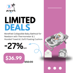 MoreFeel Collapsible Baby Bathtub for Newborn with Thermometer & 1 Hooded Towel & 1 Soft Floating Cushion,Portable Travel Bathtub with Drain Hole, Durable Foldable Baby Tubs for Infants to Toddler
