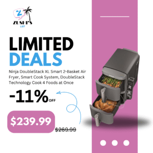 Ninja DoubleStack XL Smart 2-Basket Air Fryer, Smart Cook System, DoubleStack Technology Cook 4 Foods at Once, Space Saving Design, 10 QT, 6-in-1, Smart Finish & Match Cook, Air Fry, Broil, Bake SL451