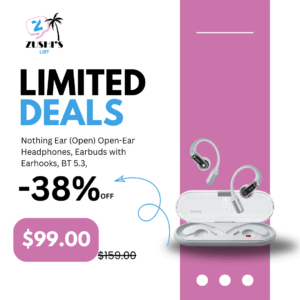 Nothing Ear (Open) Open-Ear Headphones, Earbuds with Earhooks, BT 5.3, Clear Voice Technology with 2 Mics, Fast Charging, Compatible with iPhone & Android -White