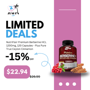 NutriFlair Premium Berberine HCL 1200mg, 120 Capsules - Plus Pure True Ceylon Cinnamon, Berberine HCI Root Supplements Pills - Immune System - yields an Optimal 8% HCl