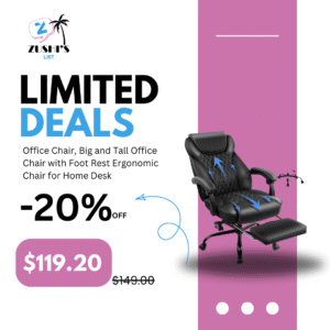 Office Chair, Big and Tall Office Chair with Foot Rest Ergonomic Chair for Home Desk, Reclining High Back Leather Chairs with Lumbar Support(Black)