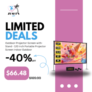 Outdoor-Projector-Screen-with-Stand - 120 inch Portable Projector Screen Indoor Outdoor Projector Screens 16:9 4K HD Lightweight Movie Screen with Carry Bag for Backyard Movie Night