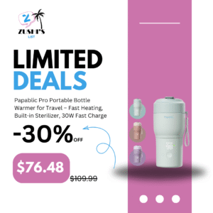 Papablic Pro Portable Bottle Warmer for Travel – Fast Heating, Built-in Sterilizer, 30W Fast Charge, 5-Temp Control, Easy-Clean Wide Mouth, Baby Milk Warmer for Breastmilk & Formula, Mint Green