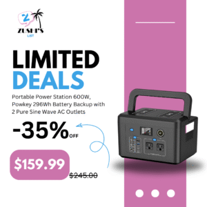 Portable Power Station 600W, Powkey 296Wh Battery Backup with 2 Pure Sine Wave AC Outlets, USB-C PD100W and 2 Wireless Chargers, Solar Generator (Solar Panel Optional) for Outdoor Camping/RVs/Home Use