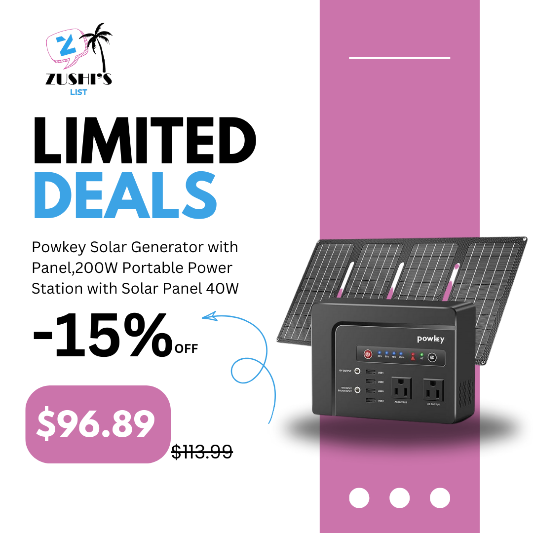 Powkey Solar Generator with Panel,200W Portable Power Station with Solar Panel 40W, 110V Pure Sine Wave DC/USB/AC Outlet Electric Generator Battery Backup for Outdoor Camping Emergency Home