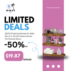 QEEIG Floating Shelves for Wall, Set of 3, 16 inch Rustic Brown Farmhouse Decor