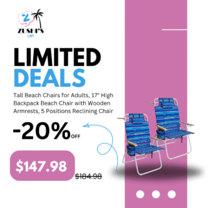 Tall Beach Chairs for Adults, 17" High Backpack Beach Chair with Wooden Armrests, 5 Positions Reclining Heavy Duty Chair with Large Cooler Pouch, Support to 350LBS Striped Blue,2pack