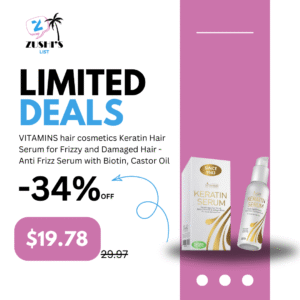 VITAMINS hair cosmetics Keratin Hair Serum for Frizzy and Damaged Hair - Anti Frizz Serum with Biotin, Castor Oil & Collagen for Heat Protection, Shine and Gloss Treatment - 4.25 Fl Oz