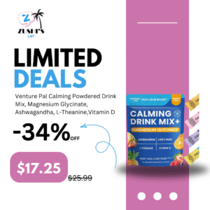 Venture Pal Calming Powdered Drink Mix, Magnesium Glycinate, Ashwagandha, L-Theanine,Vitamin D, Lions Mane, Sugar Free Magnesium Supplement Blend for Relax & Focus, Non GMO, Vegan, On The Go