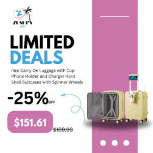 mixi Carry On Luggage with Cup Phone Holder and Charger Hard Shell Suitcases with Spinner Wheels,20 Inch Lark Yellow