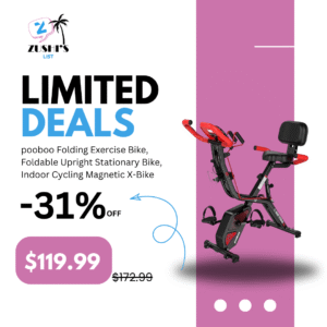 pooboo Folding Exercise Bike, Foldable Upright Stationary Bike, Indoor Cycling Magnetic X-Bike with 8-Level Adjustable Resistance, 6.6 LBS Flywheel, 300LB Capacity, Bottle Holder & Back Support Cushion for Home Gym