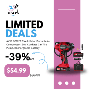 AVID POWER Tire Inflator Portable Air Compressor, 20V Cordless Car Tire Pump, Rechargeable Battery Powered Air Compressor w/12V DC Adapter, Digital Pressure Gauge