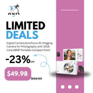 Digital Camera,Autofocus 4K Vlogging Camera for Photography with 32GB Card,48MP Portable Compact Point and Shoot Digital Camera for Teens Adult Beginner with 16X Zoom,Anti-Shake,2 Batteries(White)