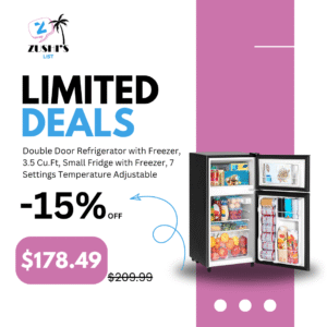 Double Door Refrigerator with Freezer, 3.5 Cu.Ft, Small Fridge with Freezer, 7 Settings Temperature Adjustable, Mini Refrigerator for Office and Apartment Bedroom Dorm(3.5 Cu.Ft, Black)