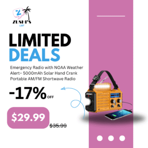 Emergency Radio with NOAA Weather Alert– 5000mAh Solar Hand Crank Portable AM/FM Shortwave Radio, Rechargeable Battery, USB Charger, Flashlight, SOS Alarm for Home Outdoor Hurricane Survival