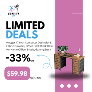 Huuger 47 Inch Computer Desk with 8 Fabric Drawers, Office Desk Work Desk for Home Office, Study, Gaming Desk with Drawers, Large Storage, Rustic Brown