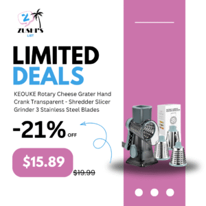 KEOUKE Rotary Cheese Grater Hand Crank Transparent - Shredder Slicer Grinder 3 Stainless Steel Blades, Stable Suction, Labor-Saving Handle, Safe Kitchen Tool for Cheese, Vegetable, Nuts, Chocolate