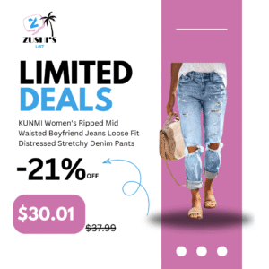 KUNMI Women's Ripped Mid Waisted Boyfriend Jeans Loose Fit Distressed Stretchy Denim Pants
