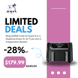 Ninja DZ550 Foodi 10 Quart 6-in-1 DualZone Smart XL Air Fryer with 2 Independent Baskets, Smart Cook Thermometer for Perfect Doneness, Match Cook & Smart Finish to Roast, Dehydrate & More, Grey