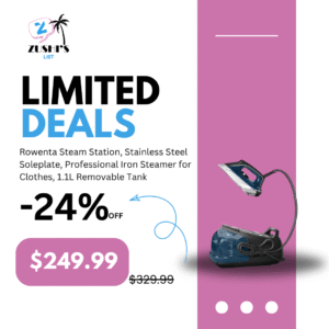 Rowenta Steam Station, Stainless Steel Soleplate, Professional Iron Steamer for Clothes, 1.1L Removable Tank, Fast Heat Up, 1800 Watts, Blue Clothes Iron, DG8624