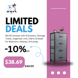 WLIVE Dresser with 4 Drawers, Storage Tower, Organizer Unit, Fabric Dresser for Bedroom, Hallway, Entryway, Closets, Sturdy Steel Frame, Wood Top, Easy Pull Handle, Dark Grey