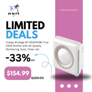 Coway Airmega AP-1512HH(W) True HEPA Purifier with Air Quality Monitoring, Auto, Timer, Filter Indicator, and Eco Mode, 16.8 x 18.3 x 9.7, White